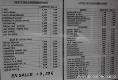Prices for street food in Paris, Coffee and various drinks